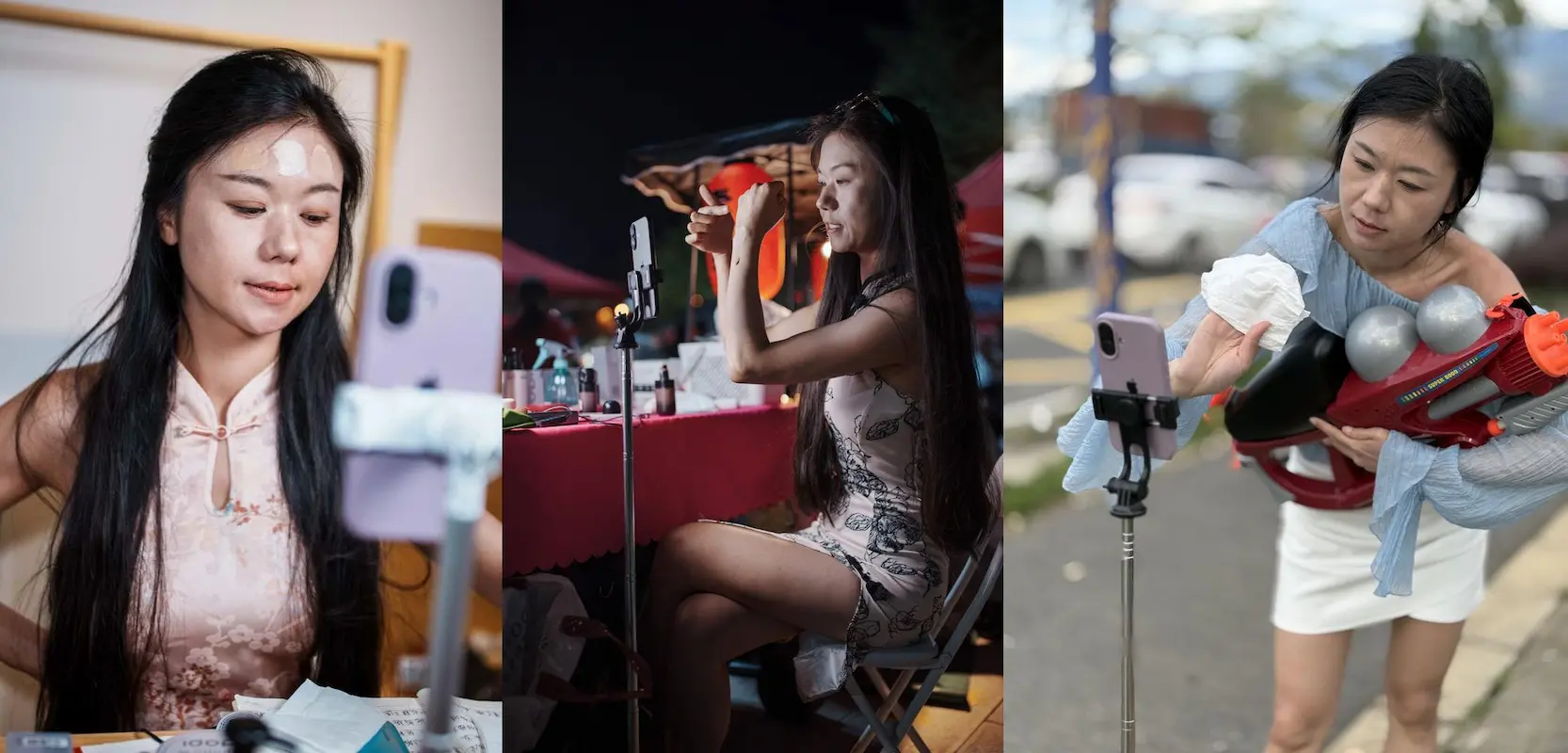 抖音直播项目展示图，主播与产品互动的场景